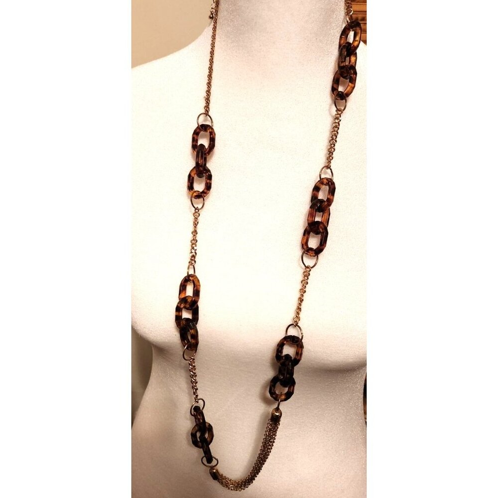 Tortoise Shell Necklace Gold tone chain neutral statement office career jewelry